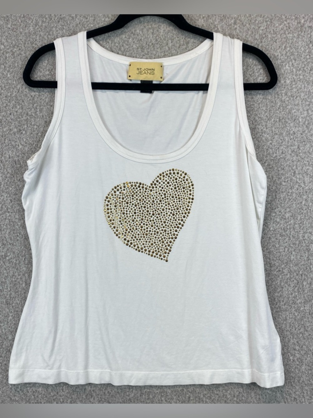St. John Jeans Rhinestone Heart tank top Womens L Soft Stretch Bling